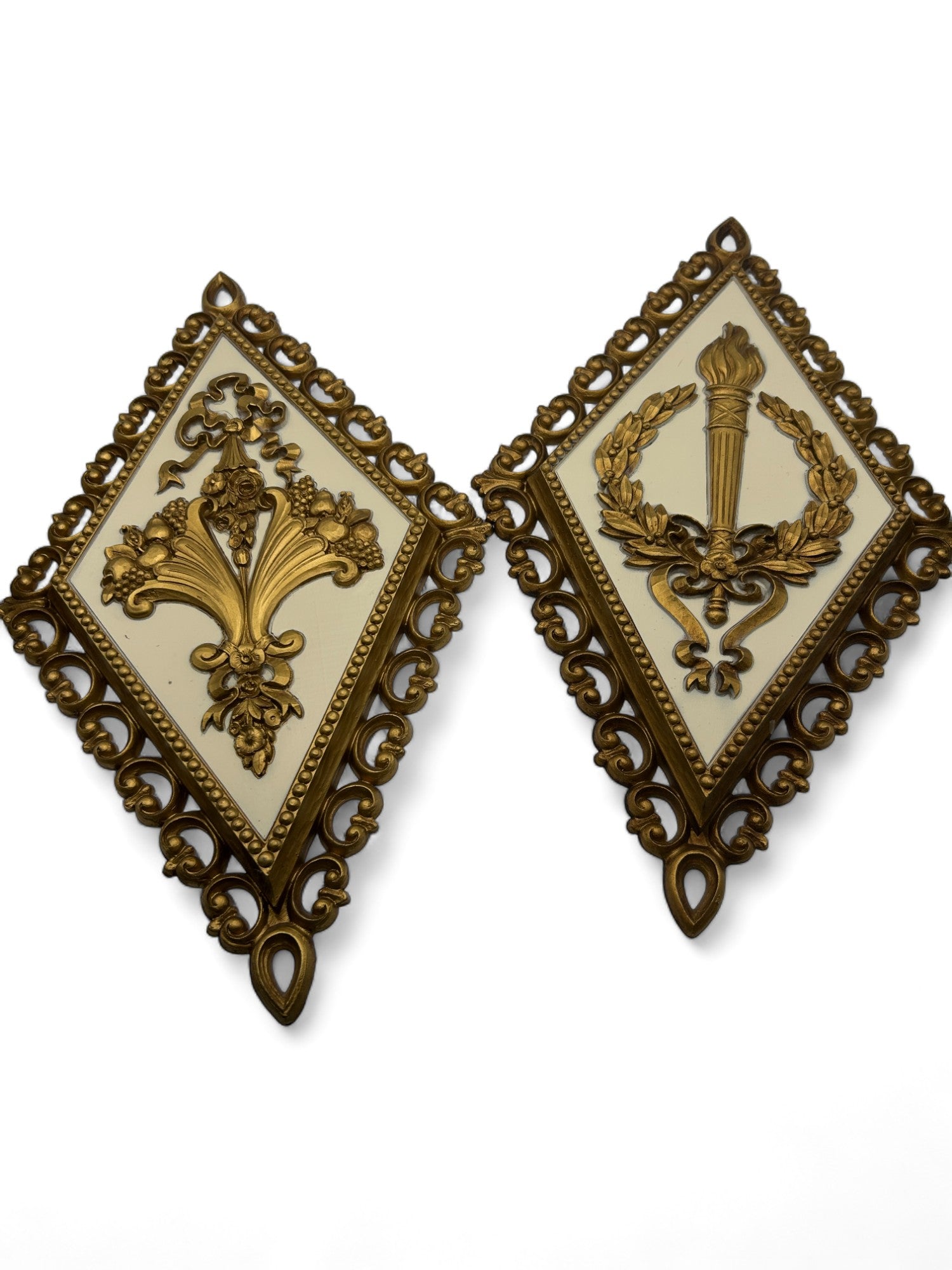 Vintage Hollywood Regency Diamond Wall Plaques