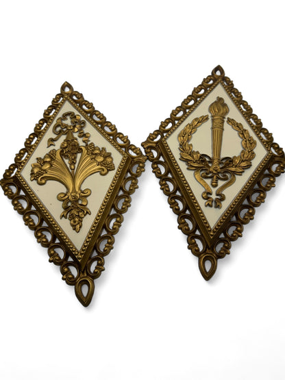 Vintage Hollywood Regency Diamond Wall Plaques