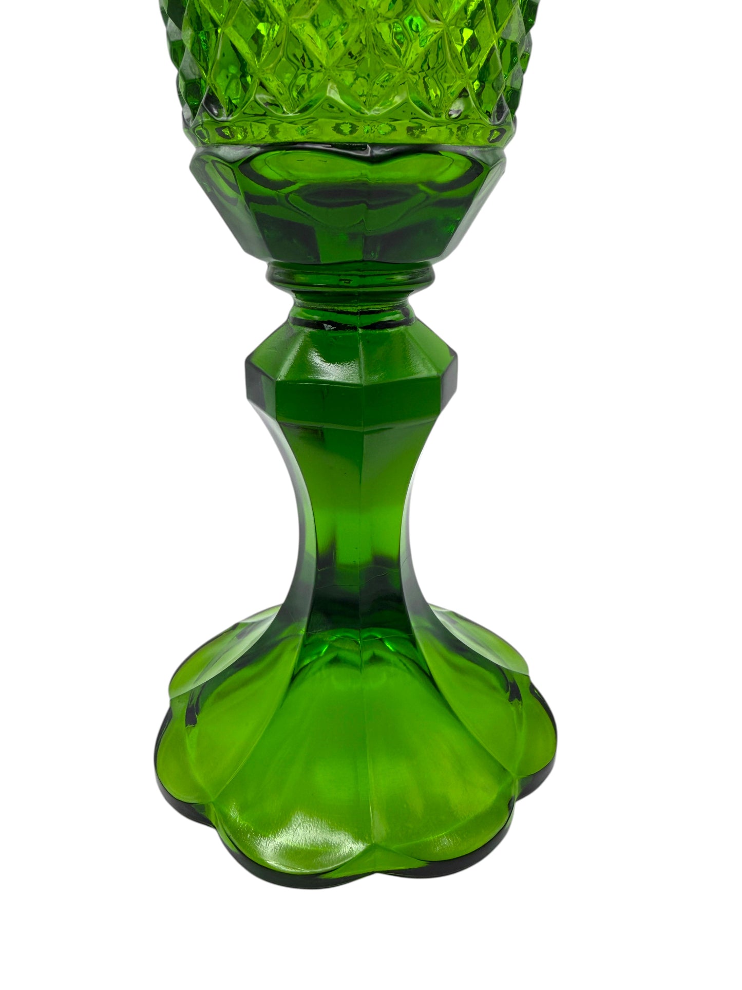 Vintage Indiana Glass Emerald Green Diamond Point Covered Compote