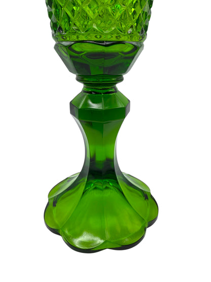 Vintage Indiana Glass Emerald Green Diamond Point Covered Compote