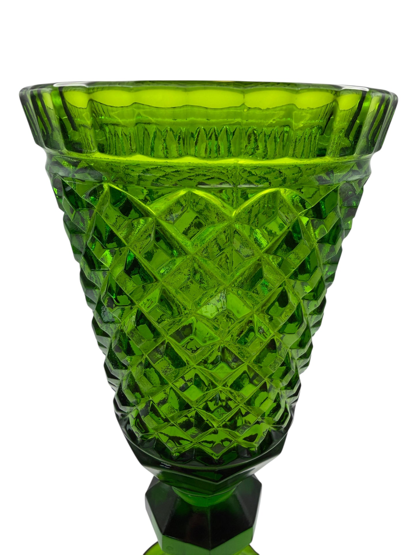 Vintage Indiana Glass Emerald Green Diamond Point Covered Compote