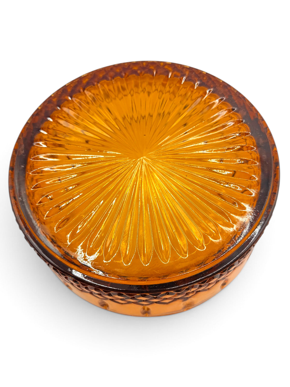 Vintage Indiana Glass Princess Amber Covered Candy Dish, 1970s