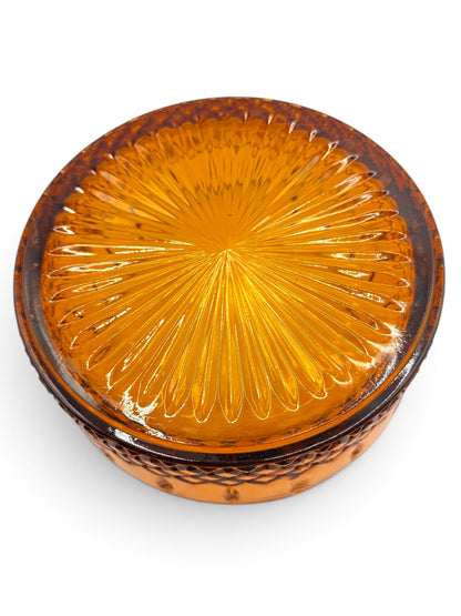 Vintage Indiana Glass Princess Amber Covered Candy Dish, 1970s
