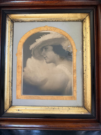 Vintage Lady Portrait Print in Deep Wood Frame with Slate Backing