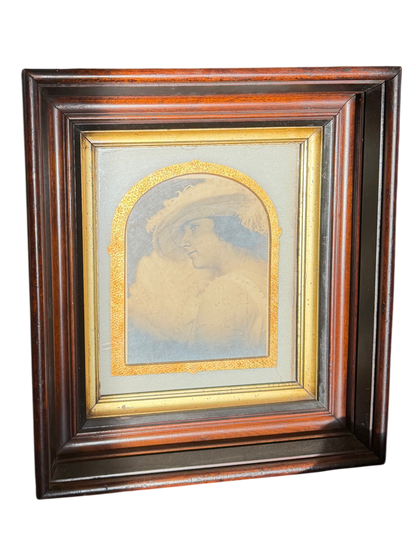 Vintage Lady Portrait Print in Deep Wood Frame with Slate Backing