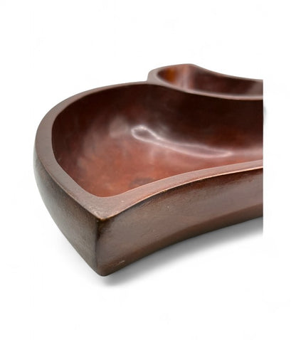 Vintage Leaf Shaped Wooden 2-Sectioned Serving Bowl