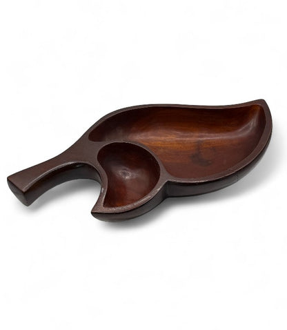 Vintage Leaf Shaped Wooden 2-Sectioned Serving Bowl