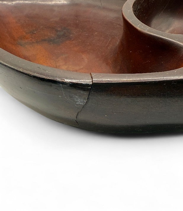 Vintage Leaf Shaped Wooden 2-Sectioned Serving Bowl