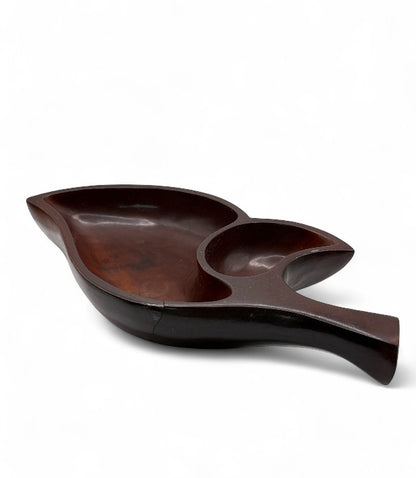 Vintage Leaf Shaped Wooden 2-Sectioned Serving Bowl