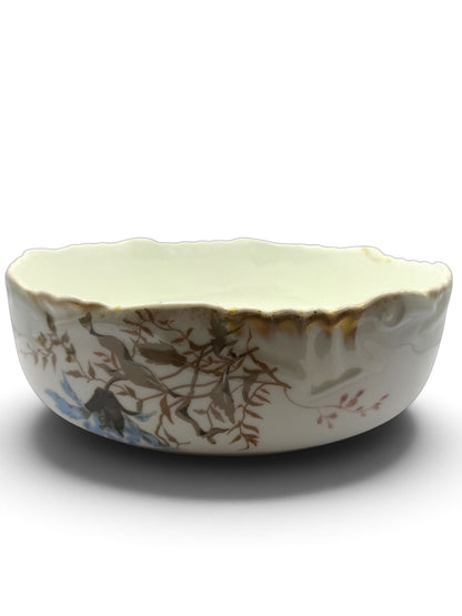 Vintage Limoges Porcelain Floral Serving Bowl with Gold Trim