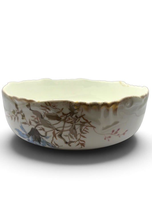Vintage Limoges Porcelain Floral Serving Bowl with Gold Trim