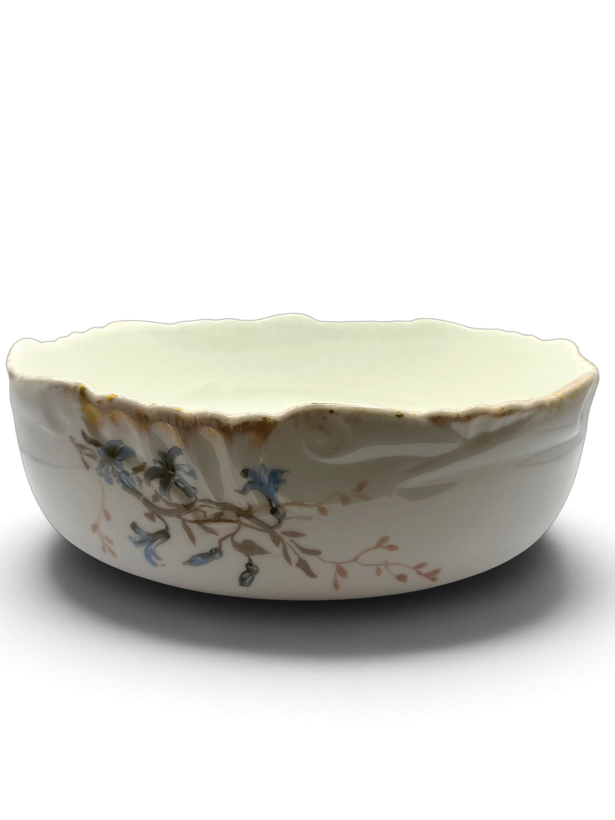 Vintage Limoges Porcelain Floral Serving Bowl with Gold Trim