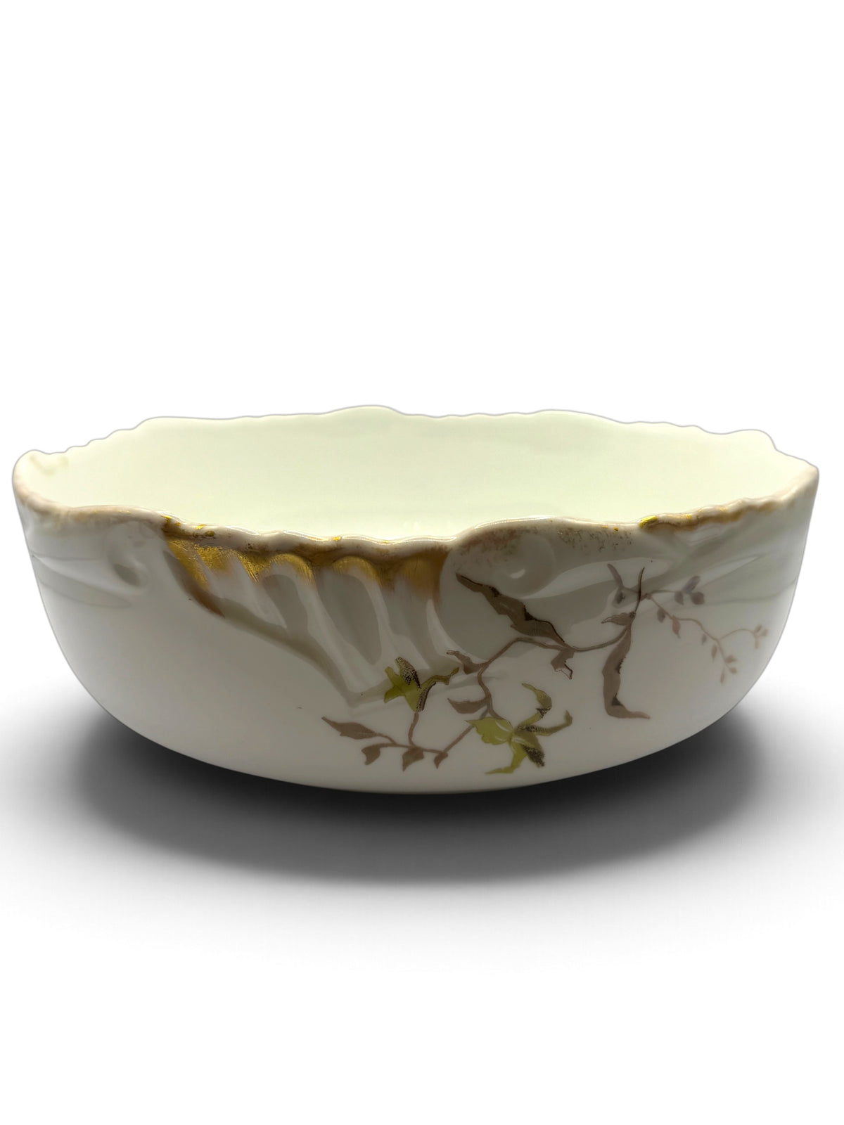 Vintage Limoges Porcelain Floral Serving Bowl with Gold Trim