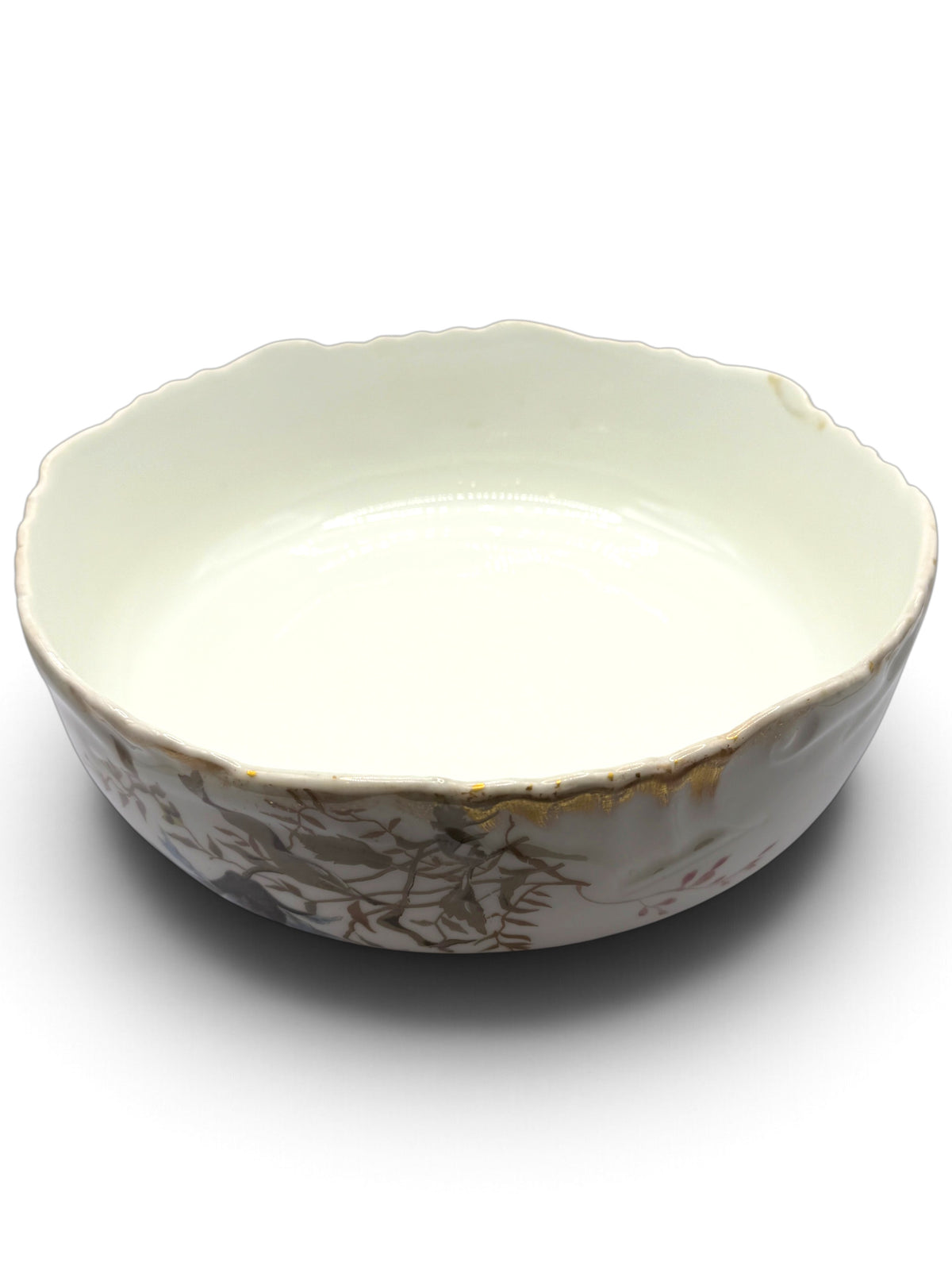 Vintage Limoges Porcelain Floral Serving Bowl with Gold Trim