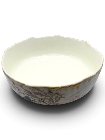Vintage Limoges Porcelain Floral Serving Bowl with Gold Trim