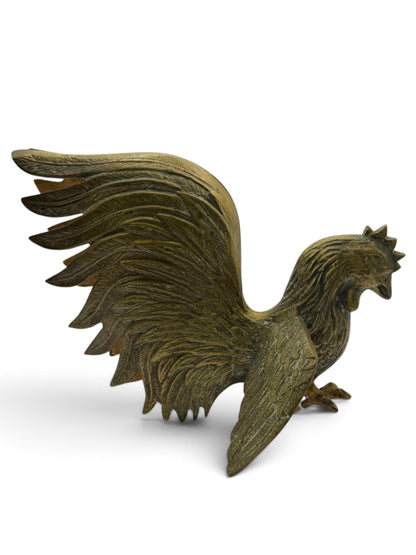 Vintage Mid-Century Brass Fighting Roosters, Pair