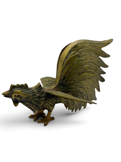 Vintage Mid-Century Brass Fighting Roosters, Pair