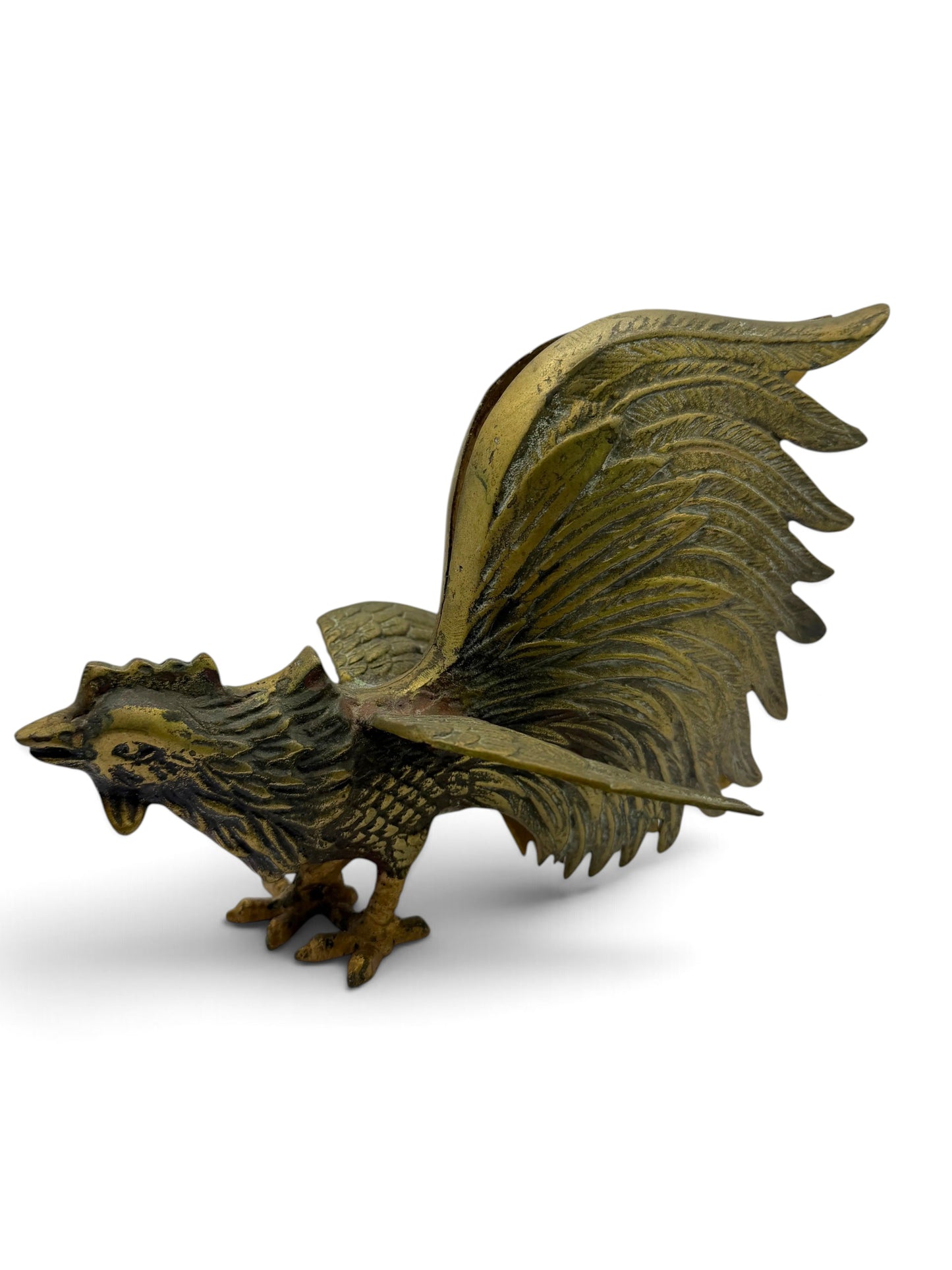 Vintage Mid-Century Brass Fighting Roosters, Pair