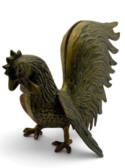 Vintage Mid-Century Brass Fighting Roosters, Pair