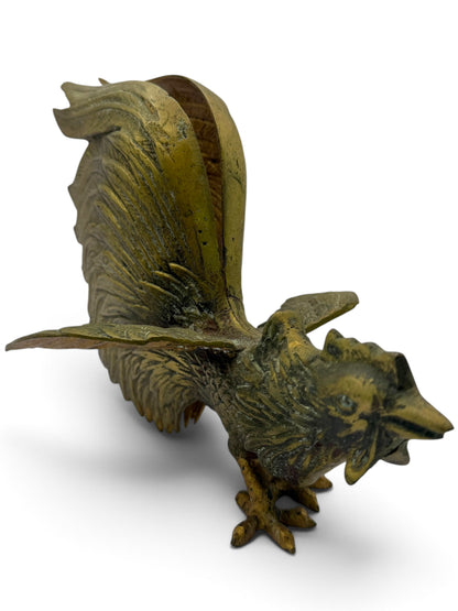 Vintage Mid-Century Brass Fighting Roosters, Pair