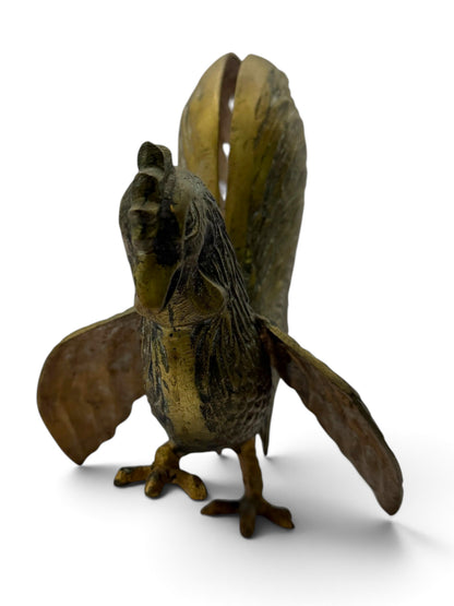 Vintage Mid-Century Brass Fighting Roosters, Pair