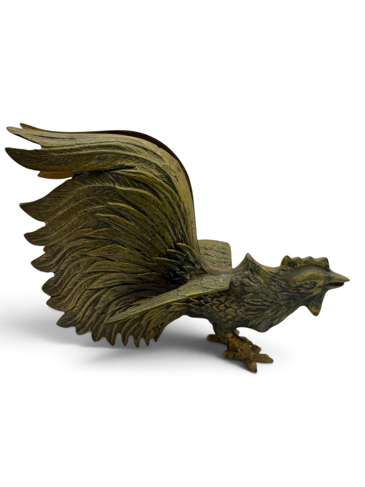Vintage Mid-Century Brass Fighting Roosters, Pair