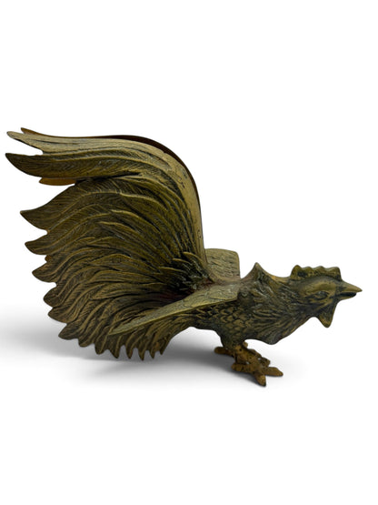 Vintage Mid-Century Brass Fighting Roosters, Pair