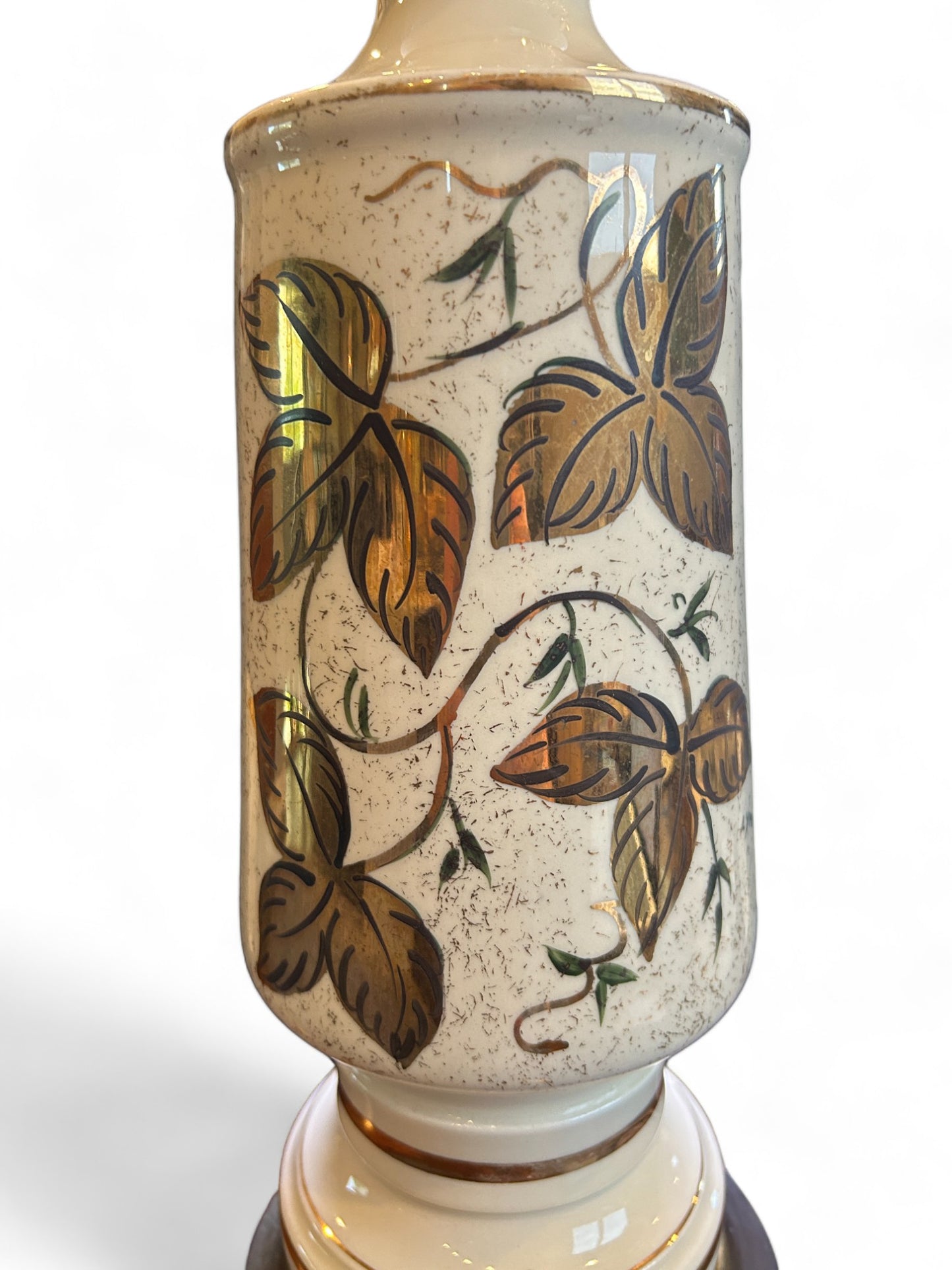 Vintage Mid Century Elegance Ceramic Gold Leaf Table Lamp