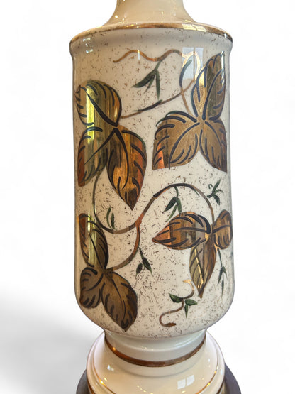 Vintage Mid Century Elegance Ceramic Gold Leaf Table Lamp