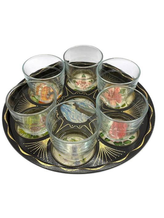 Vintage Niagara Falls Souvenir Cocktail Tray with Six Glasses, 1960s