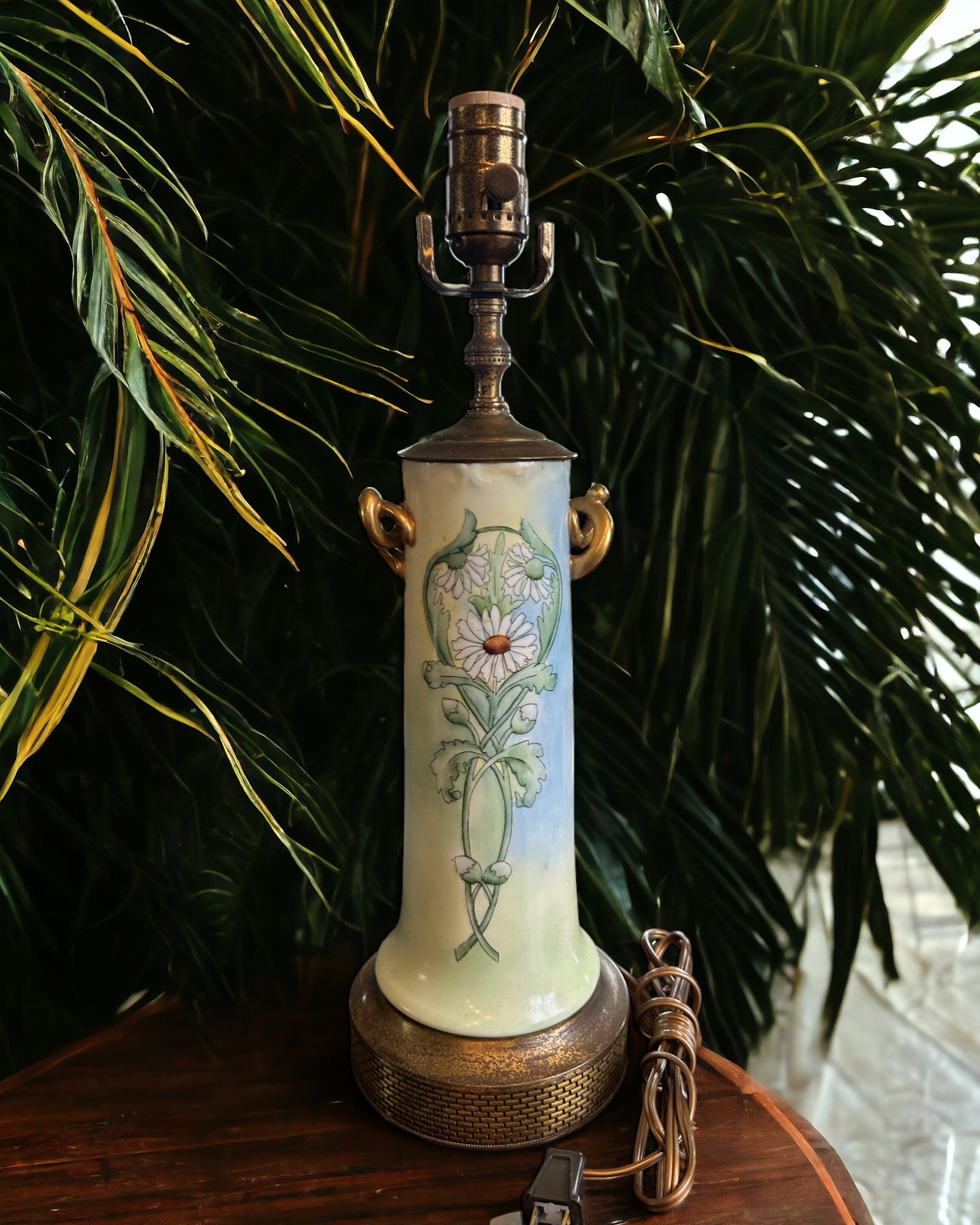 Porcelain Daisy Green and Blue Lamp