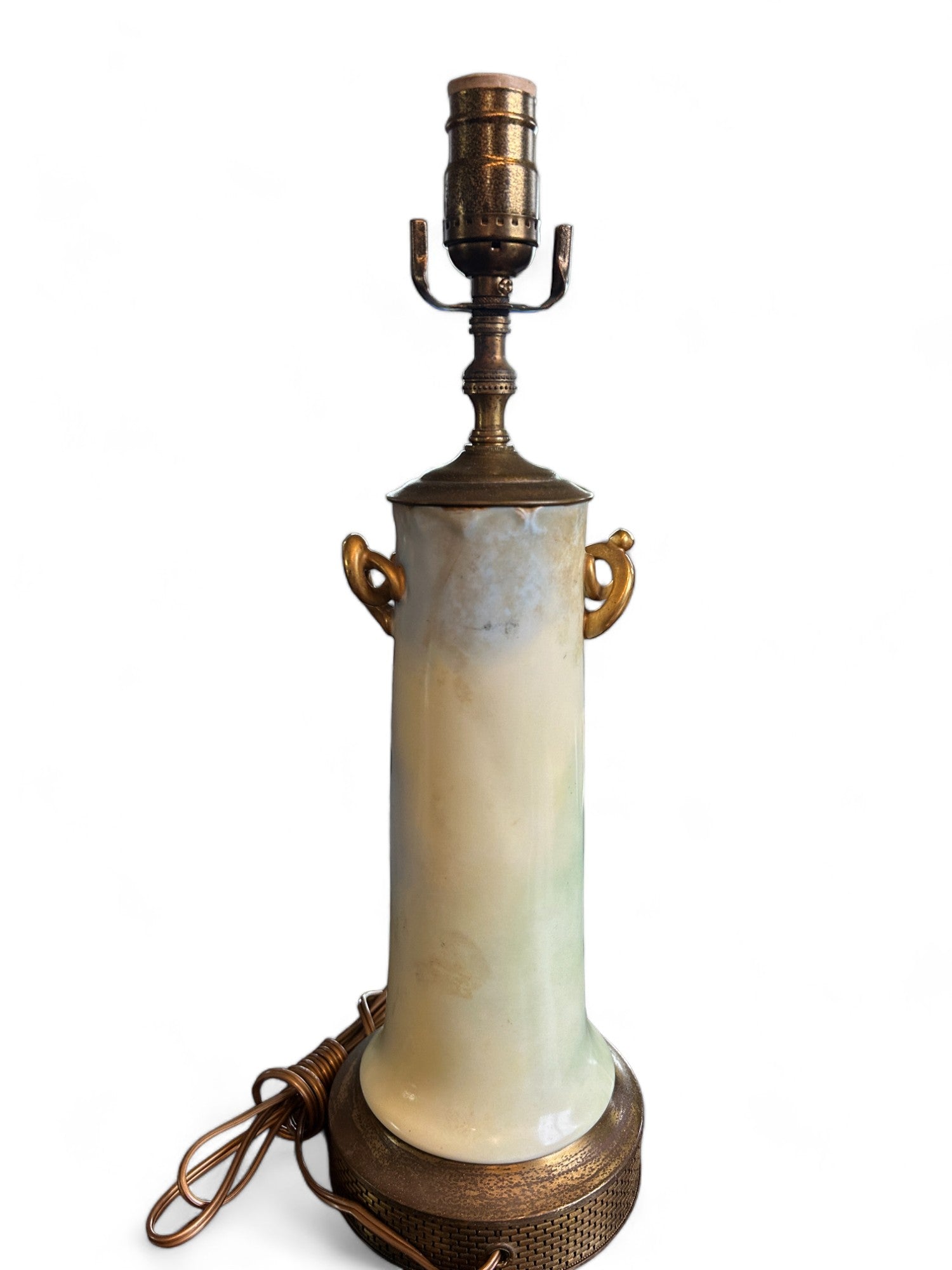 Vintage Porcelain Daisy Green and Blue Lamp