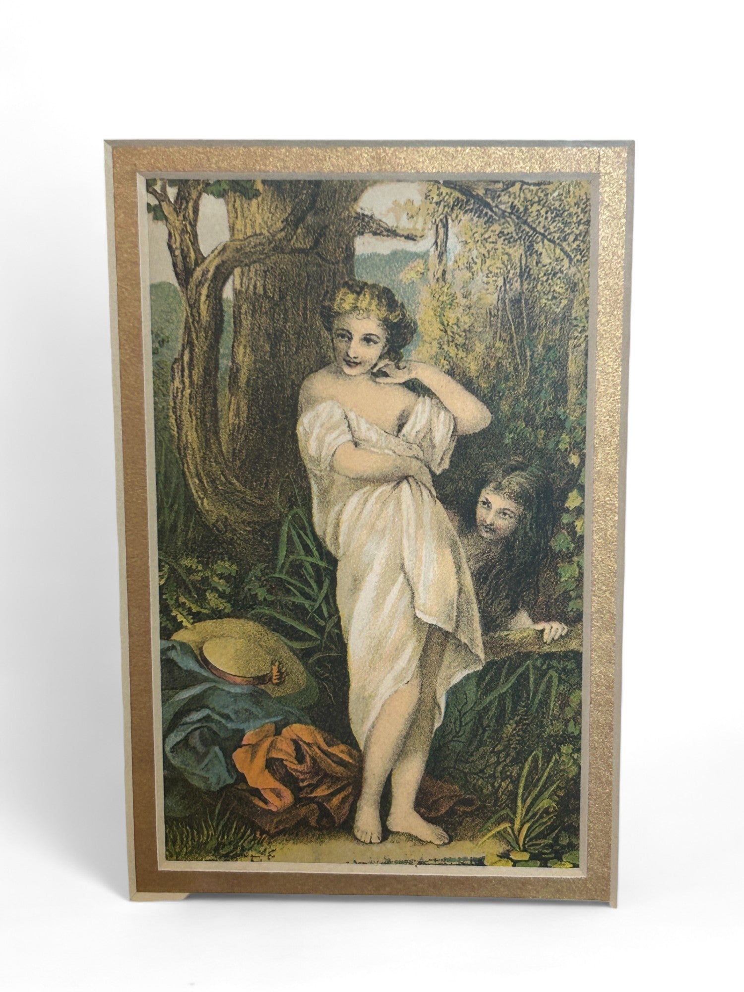 Vintage Postcard Bather and Voyeur Framed