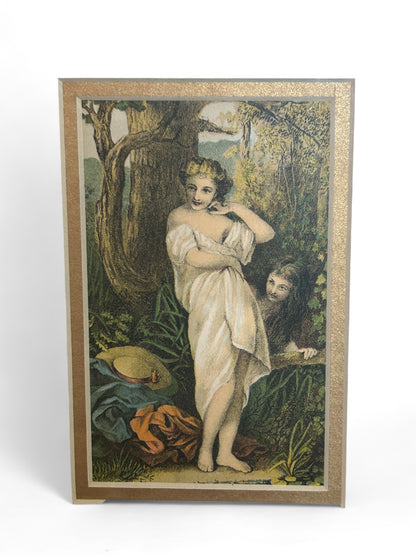 Vintage Postcard Bather and Voyeur Framed