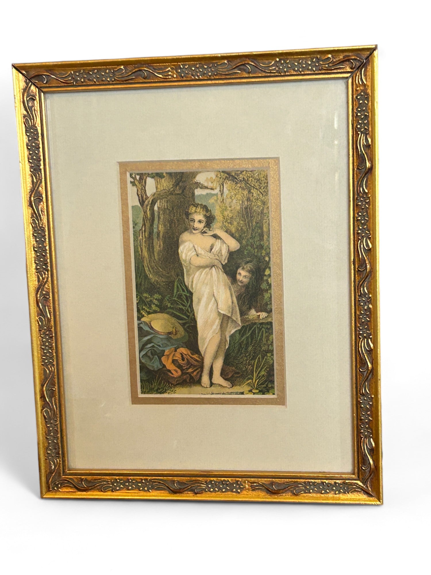 Vintage Postcard Bather and Voyeur Framed