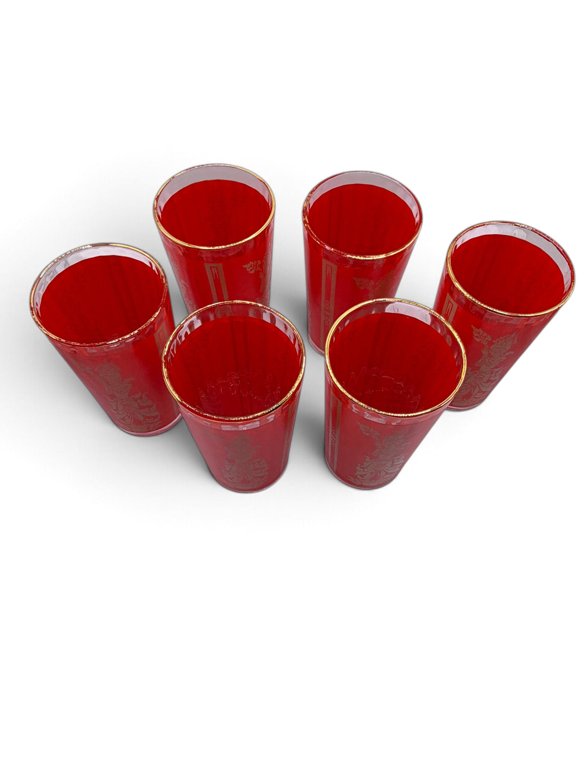Vintage Red and Gold Thai Goddess Highball Glasses - Set of 6