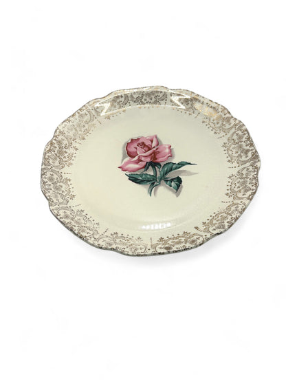 Vintage Rose Plates with 22k Gold Trim
