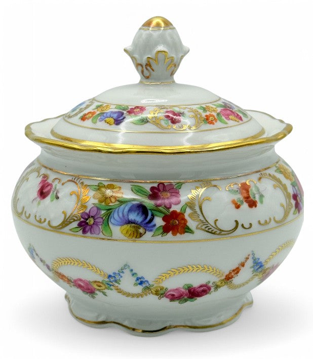 VintageSchumannBavariaEmpressDresdenFlowersSugarBowlWithLid