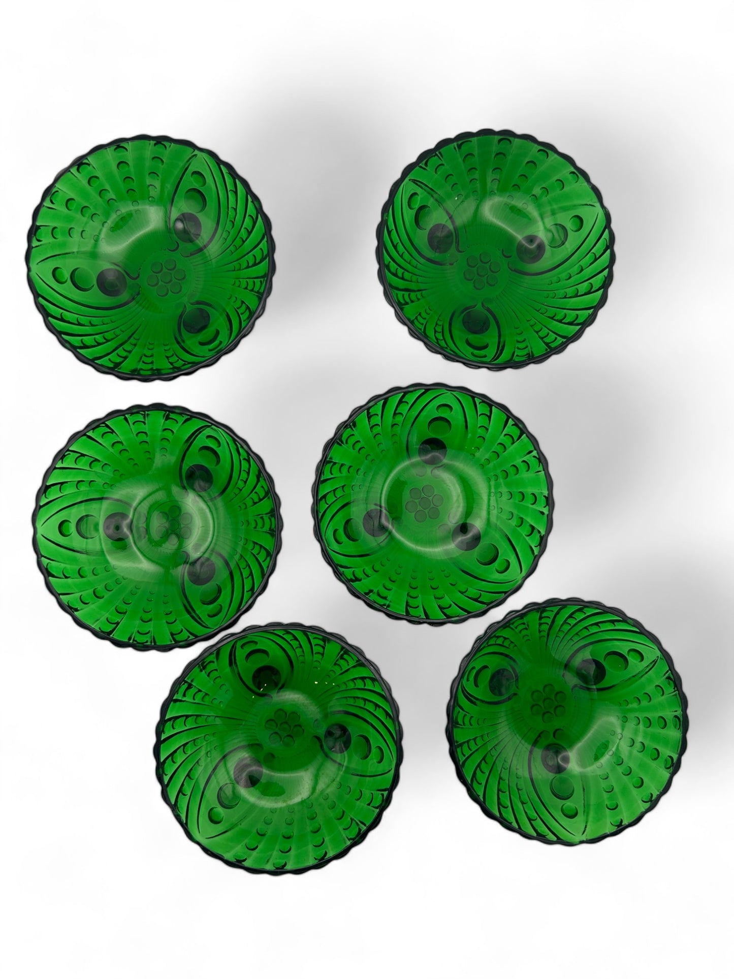 Six Forest Green Glass Dessert Bowls