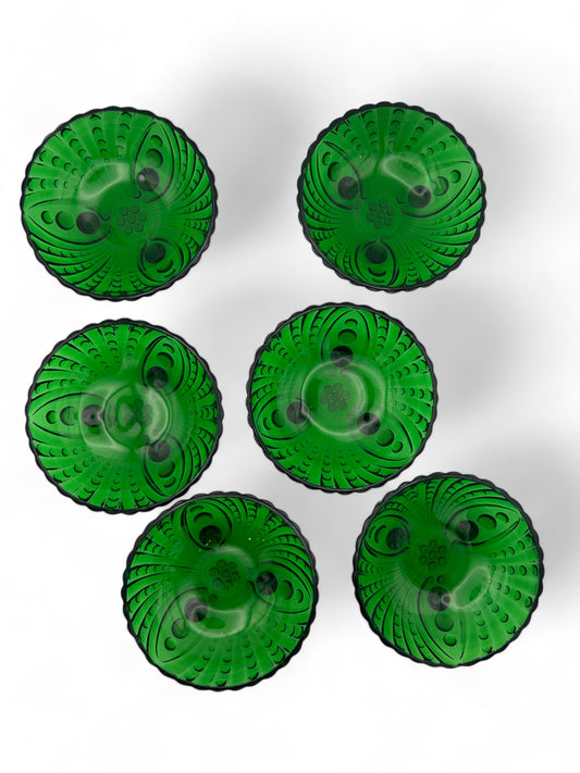 Six Forest Green Glass Dessert Bowls