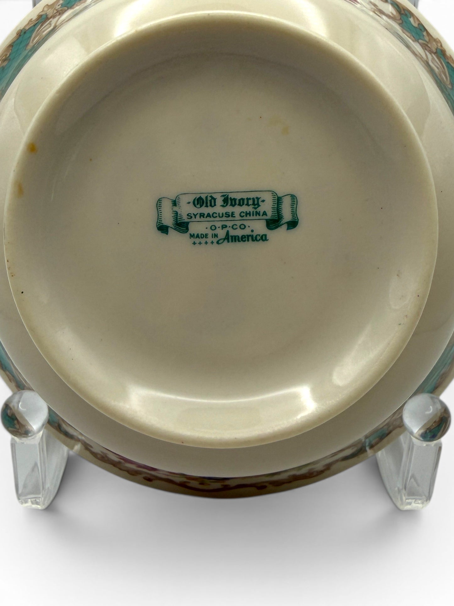 Vintage Syracuse China Romance Green Cream Soup Bowls — Set of 3