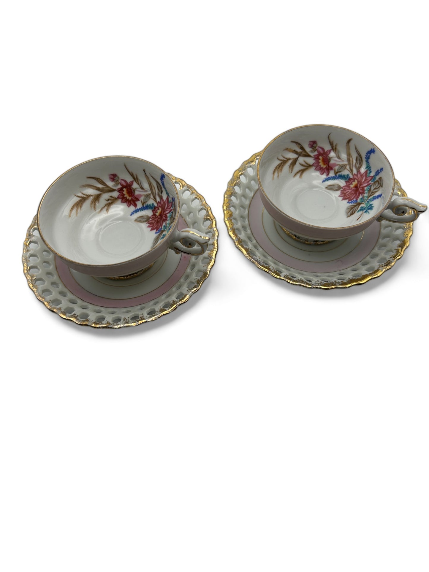 painted Reticulated Edges Demitasse Teacup and Saucer Set