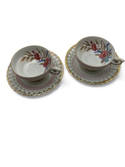 painted Reticulated Edges Demitasse Teacup and Saucer Set