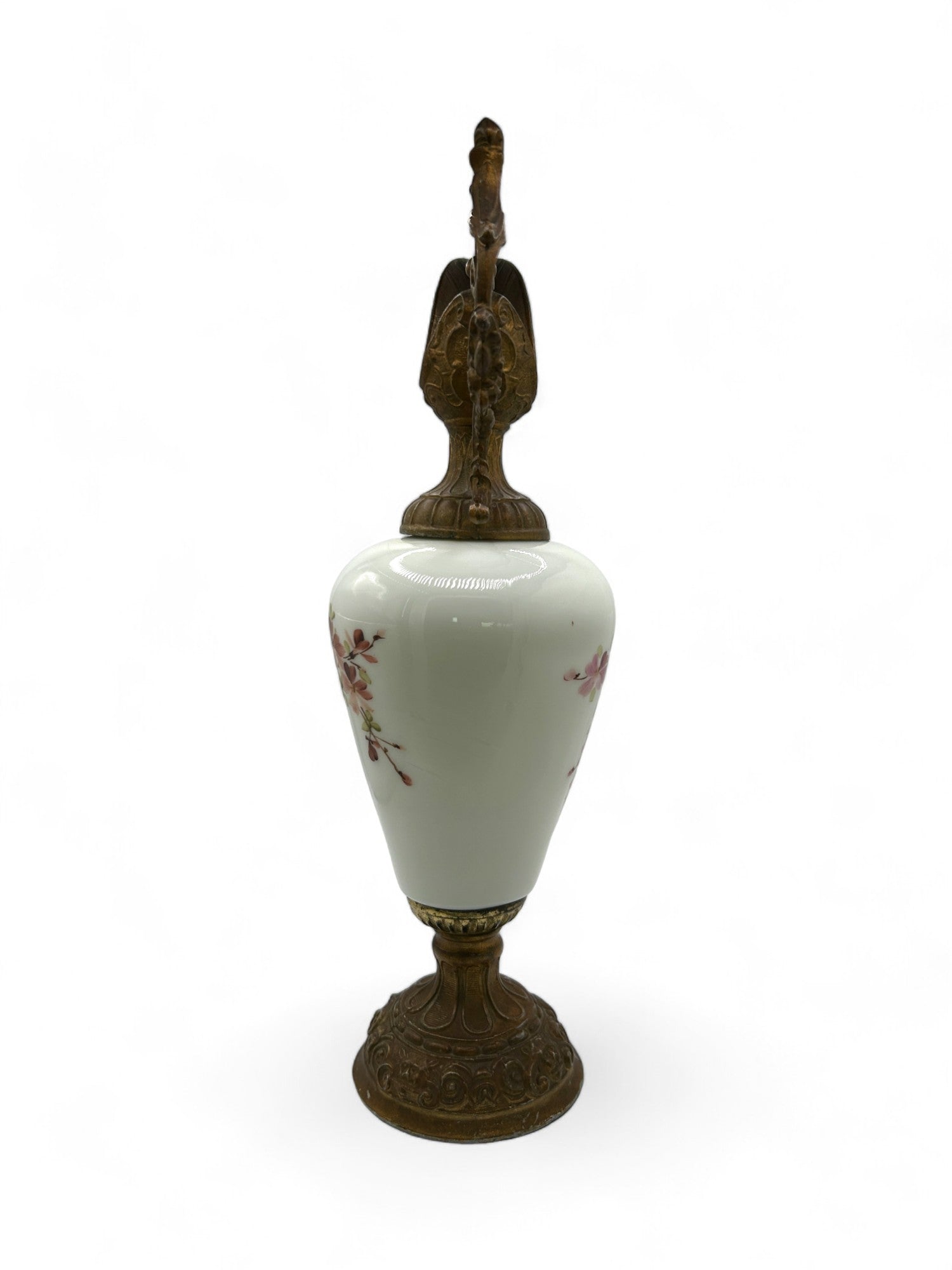 Vintage Victorian Hand Painted Porcelain and Metal Ewer