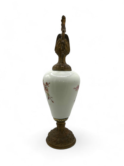 Vintage Victorian Hand Painted Porcelain and Metal Ewer