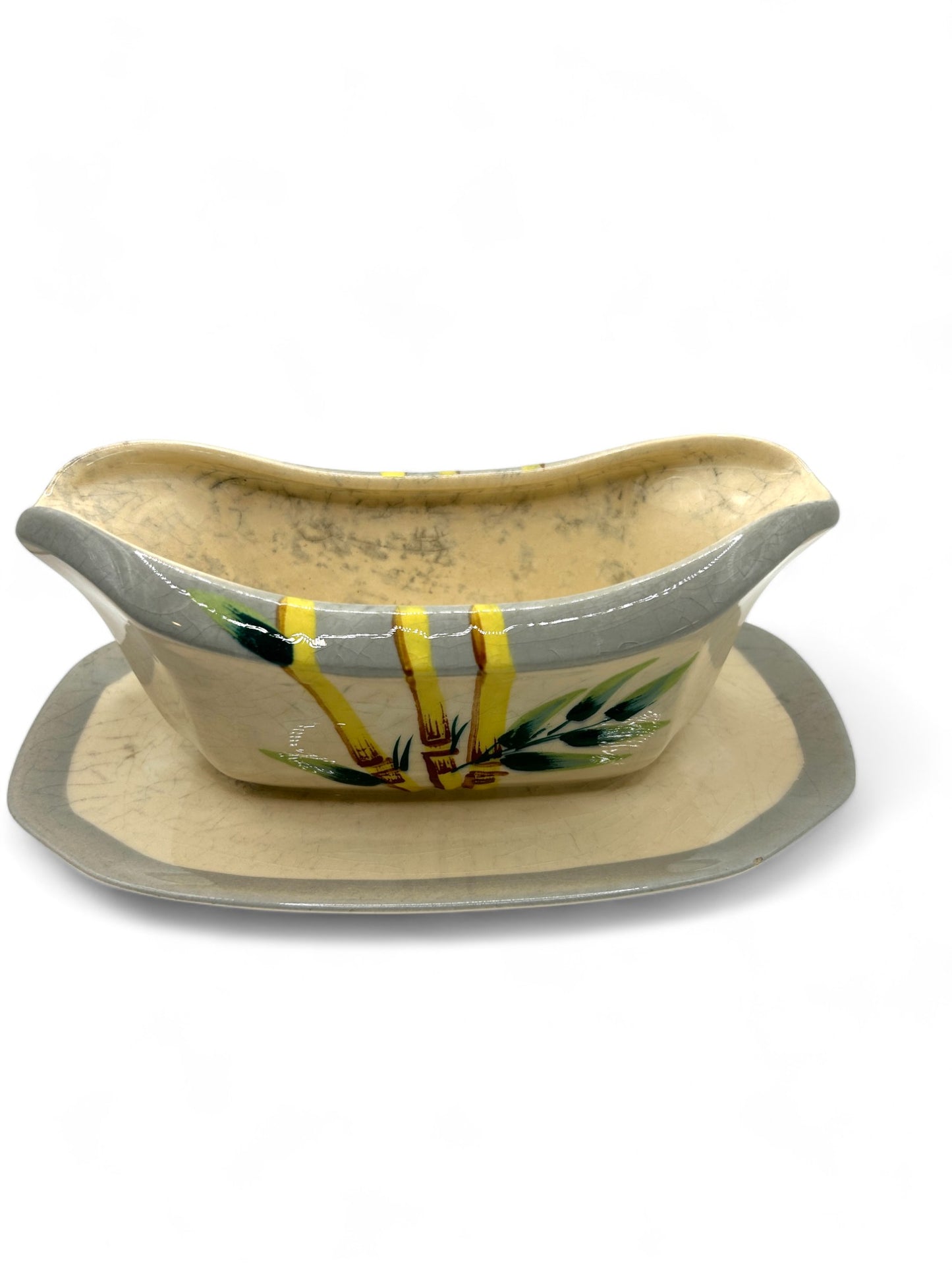Vintage Weil Ware Gravy Boat Gray Bamboo