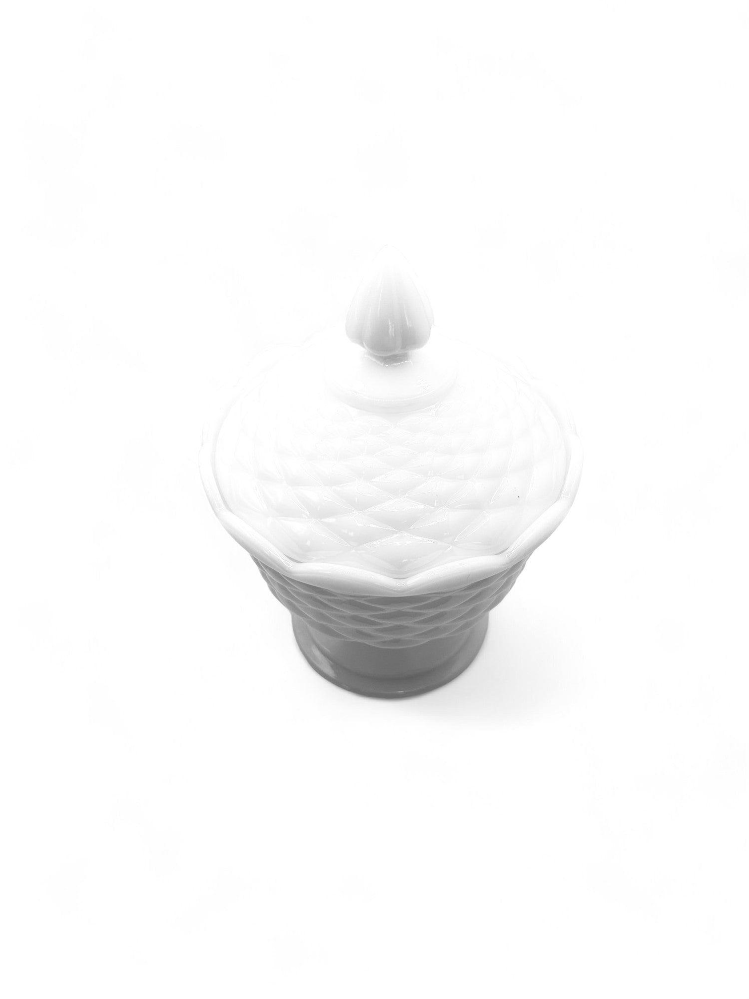 Vintage White Milk Glass Basket Weave Pedestal