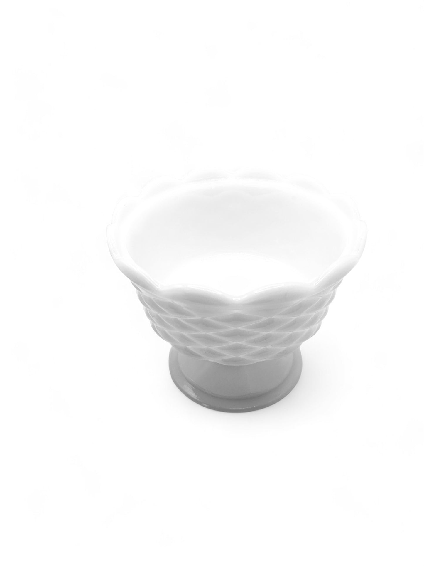 Vintage White Milk Glass Basket Weave Pedestal With Lid 