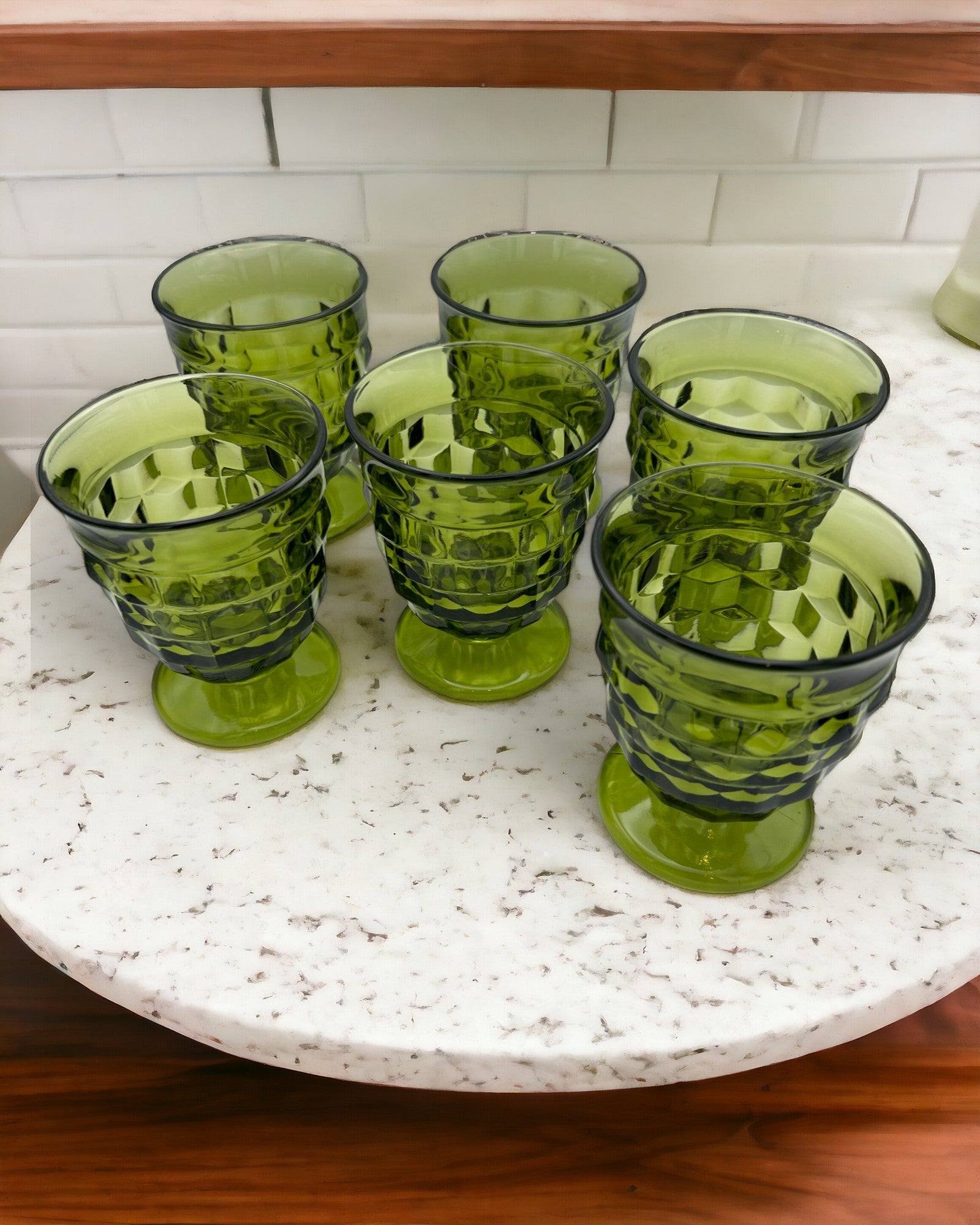Vintage Whitehall Avocado Green Footed Tumblers