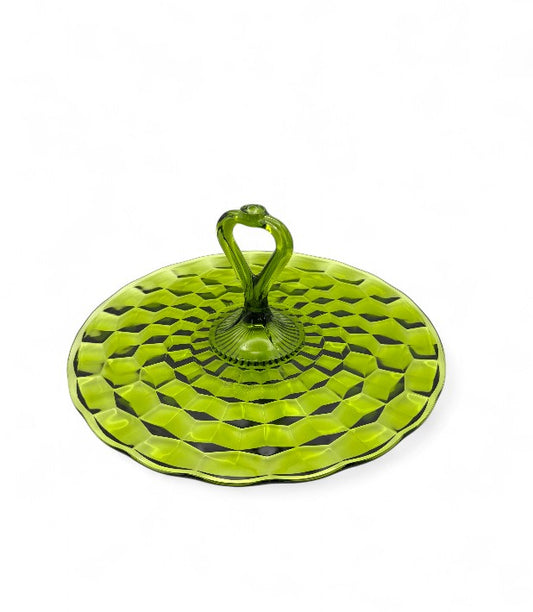 Vintage Whitehall Colony Indiana Glass Green Sandwich Tray With Center Handle - Vintage Tableware